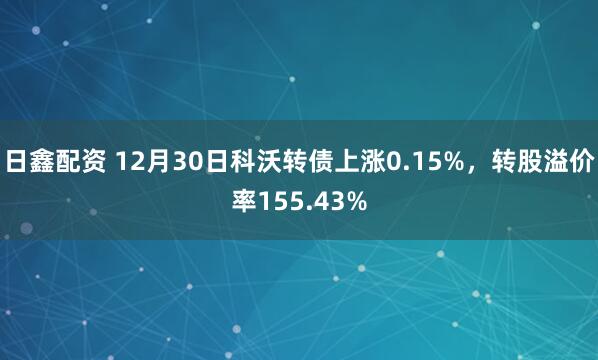 日鑫配资 12月30日科沃转债上涨0.15%,转股溢价率155.43%